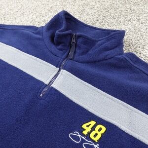 Jimmie Johnson Sweater Mens L Blue NASCAR Racing 48 Car 1/4 Zip Fleece Pullover